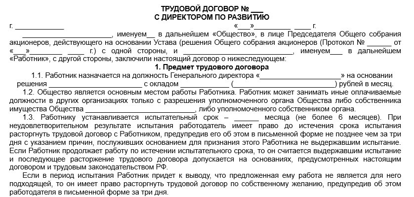 Трудовой договор с директором по развитию
