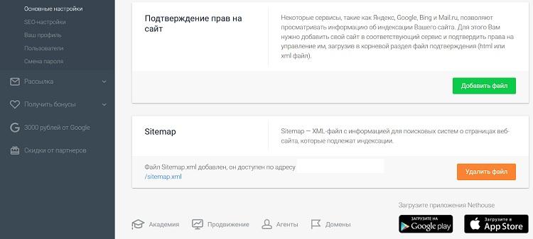 Карта сайта в Nethouse