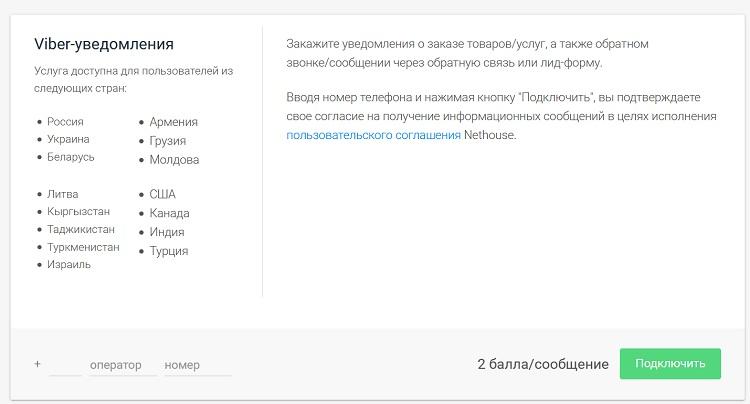 Подключение вайбера в Nethouse